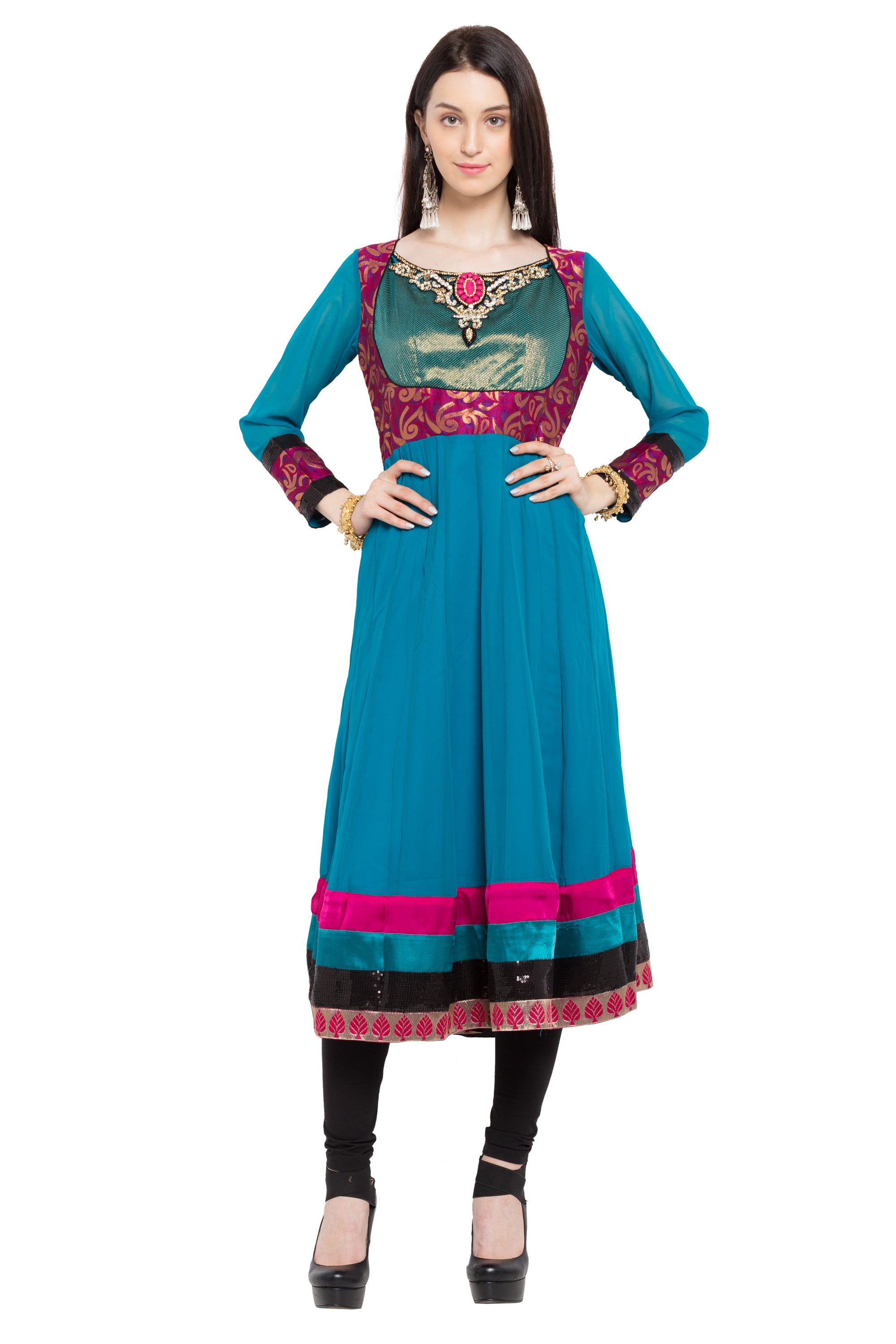 Faux Georgette Anarkali Kurta Top in Blue