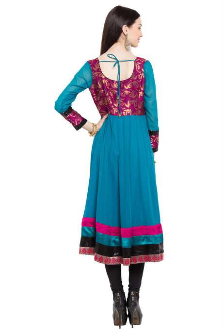 Faux Georgette Anarkali Kurta Top in Blue - Back