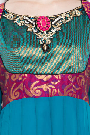 Faux Georgette Anarkali Kurta Top in Blue - Design