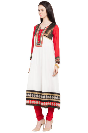 Faux Georgette A-Line Kurti Top In White