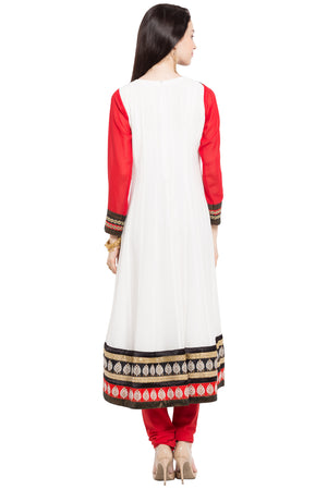 Faux Georgette A-Line Kurti Top In White