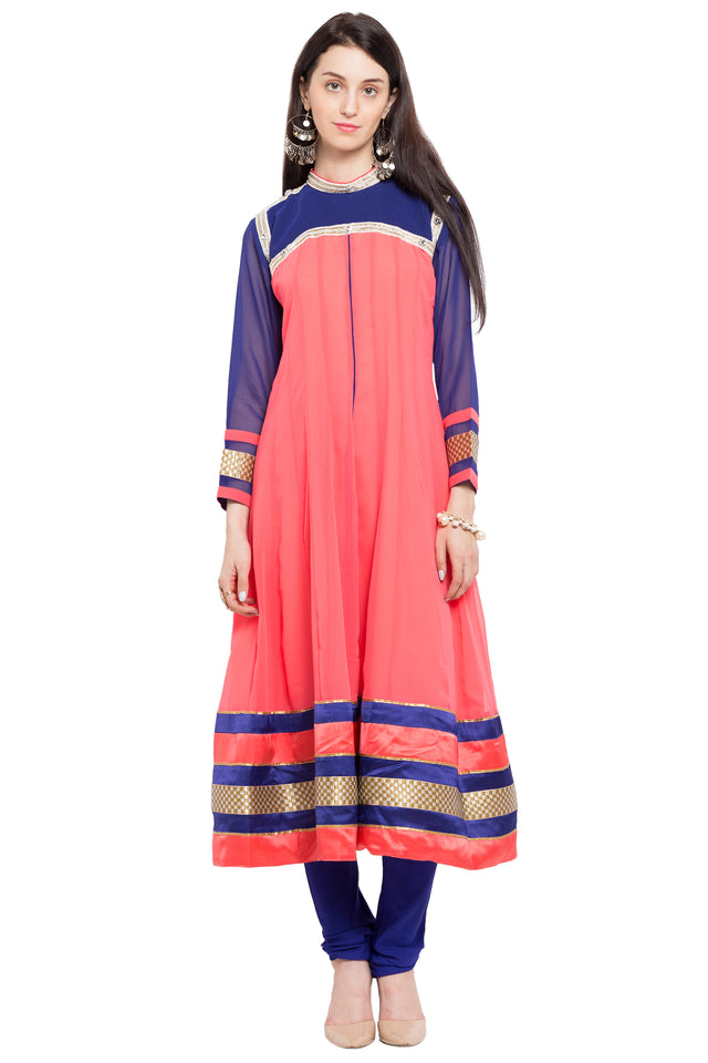 Faux Georgette Anarkali Kurti Top In Orange