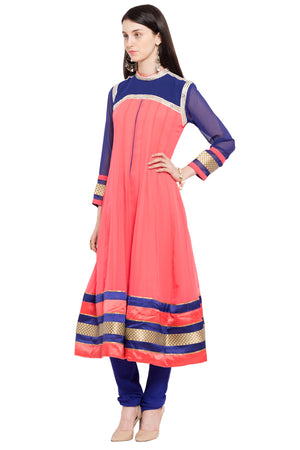 Faux Georgette Anarkali Kurti Top In Orange
