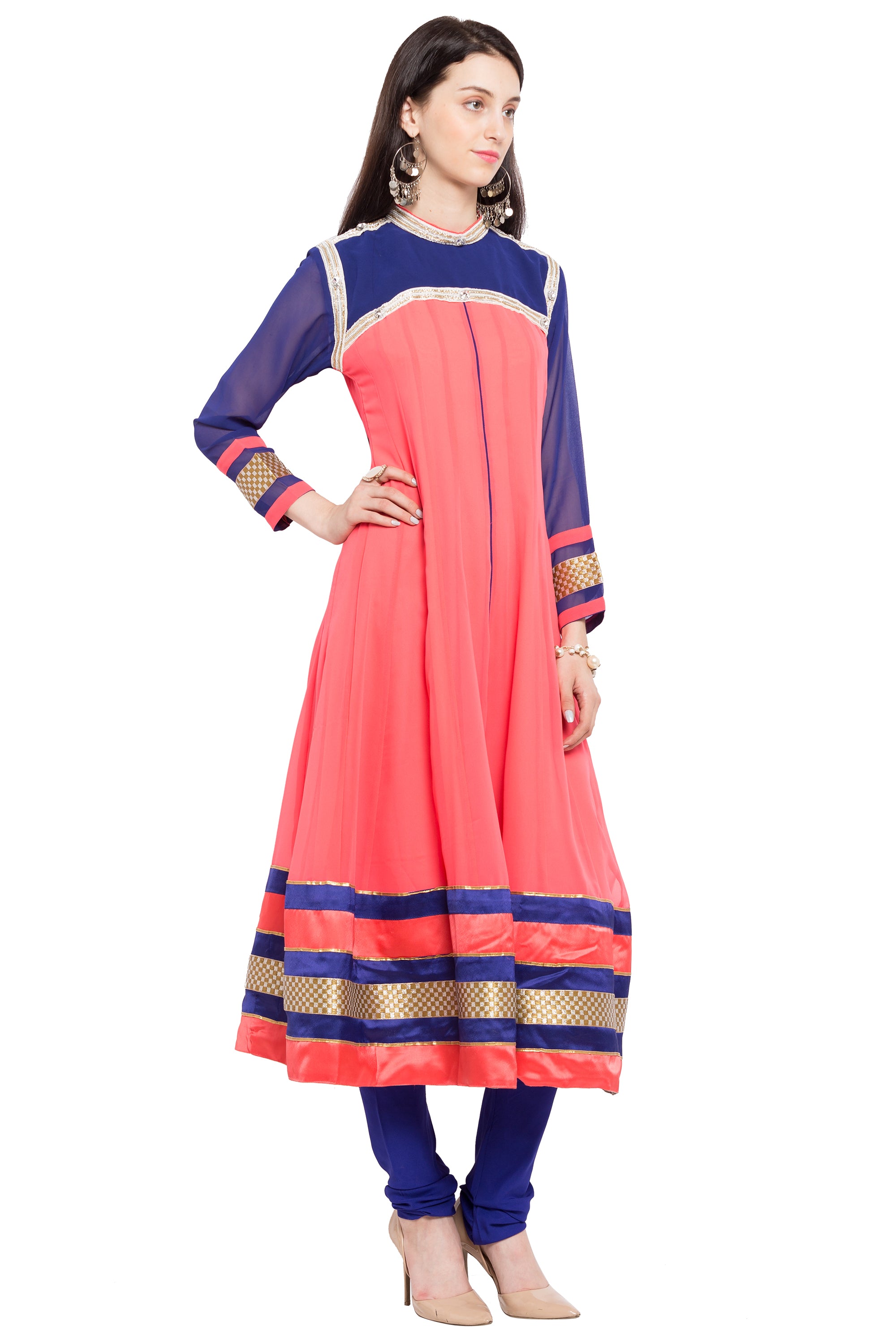 Faux Georgette Anarkali Kurti Top In Orange