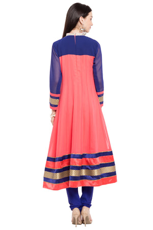 Faux Georgette Anarkali Kurti Top In Orange