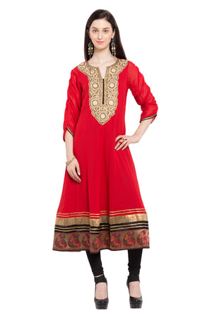 Faux Georgette Anarkali Kurti Top In Red