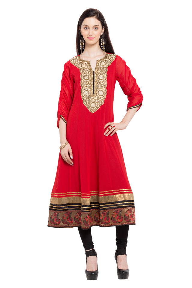 Faux Georgette Anarkali Kurti Top In Red