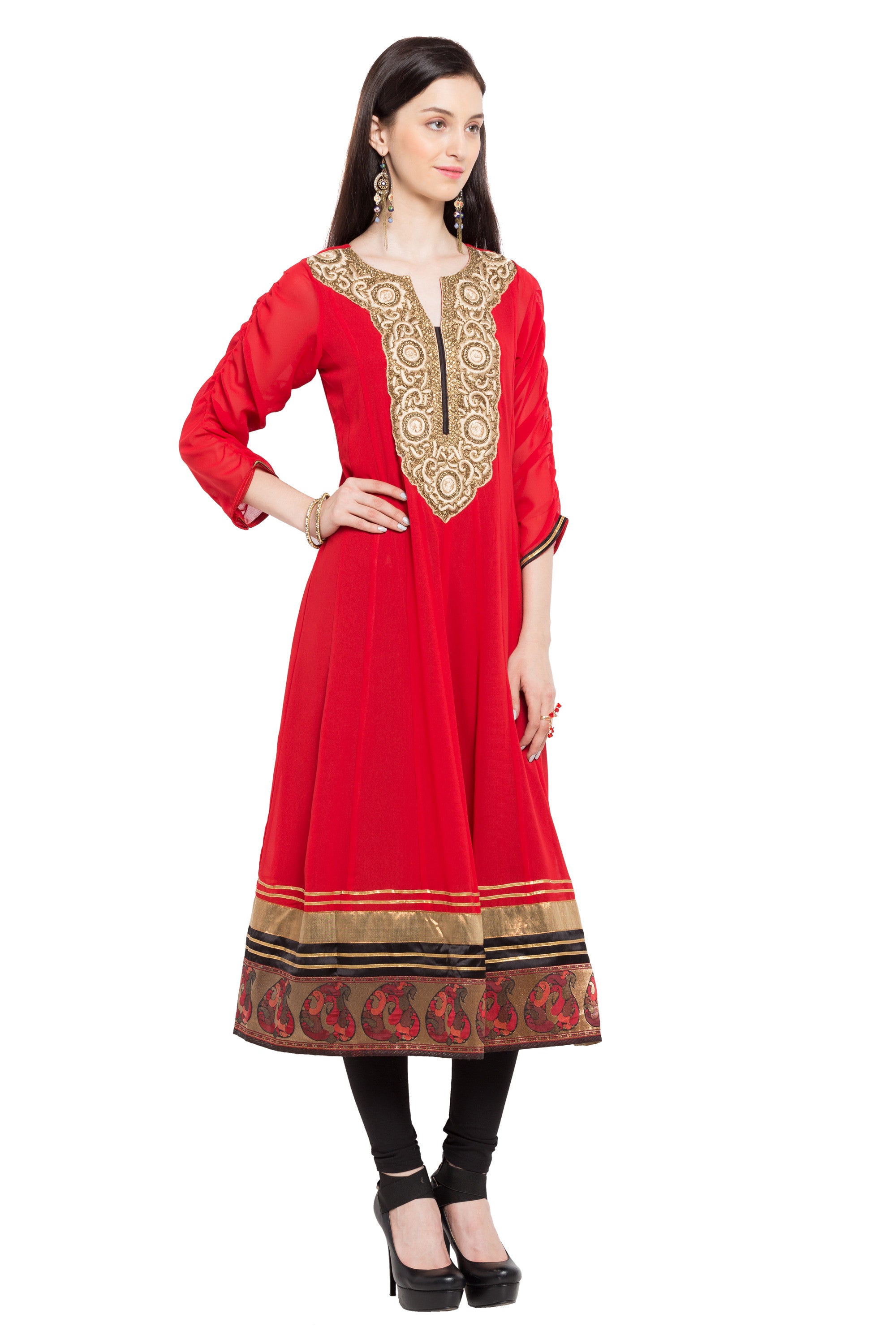 Faux Georgette Anarkali Kurti Top In Red