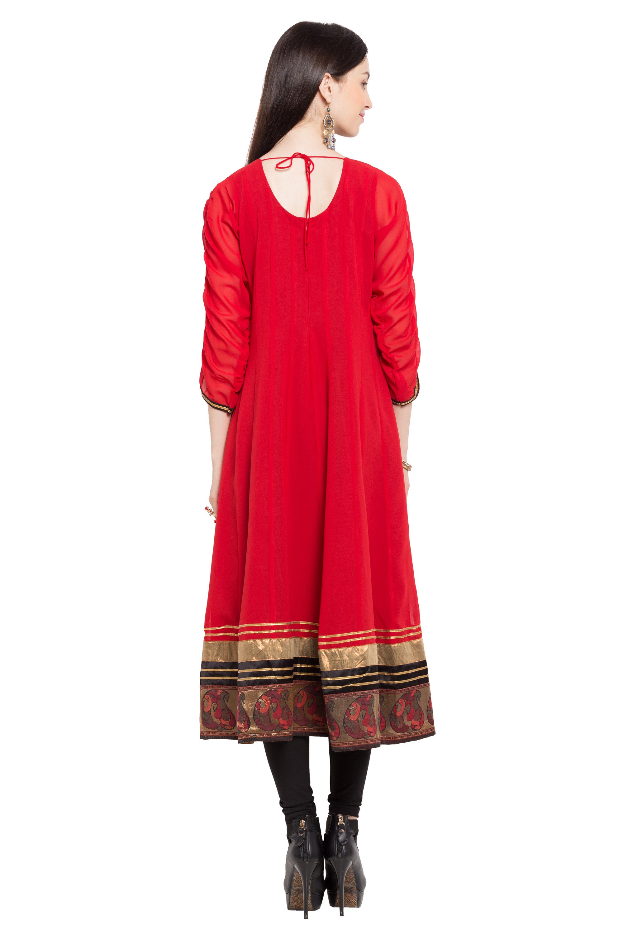 Faux Georgette Anarkali Kurti Top In Red