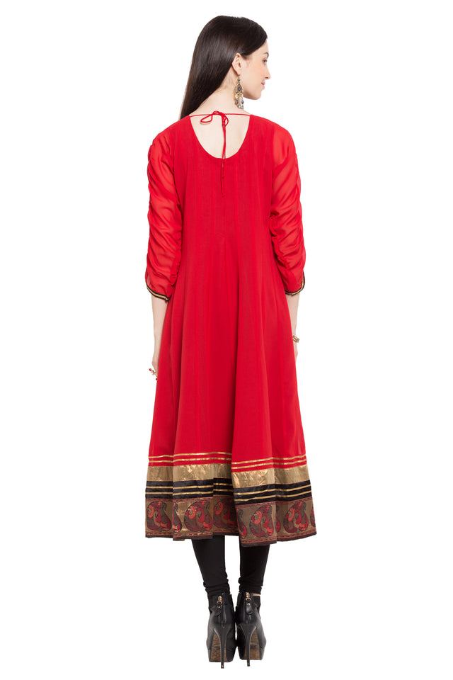 Faux Georgette Anarkali Kurti Top In Red