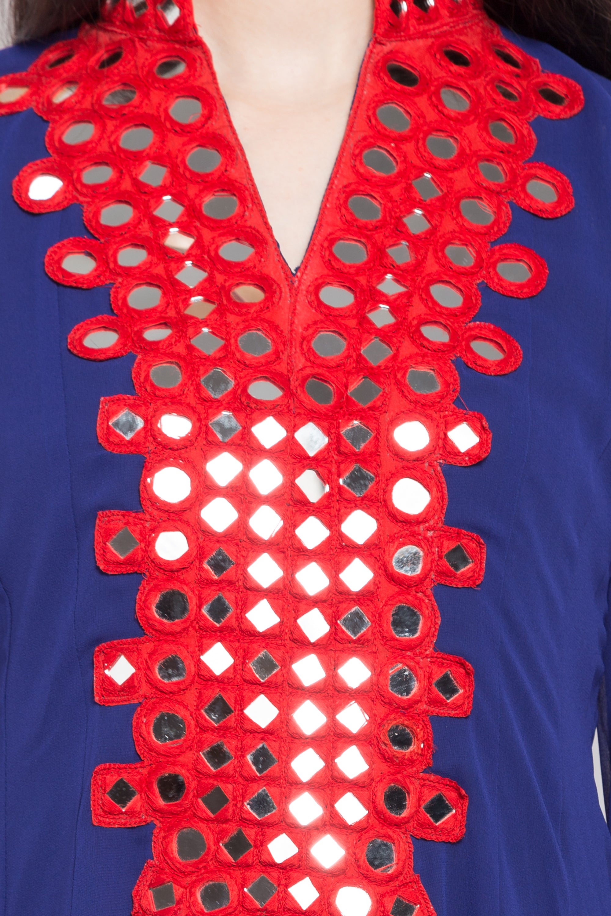 Faux Georgette Flared Kurta Top in Dark Blue - Design