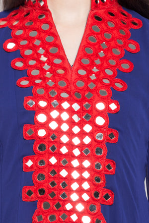 Faux Georgette Flared Kurta Top in Dark Blue - Design