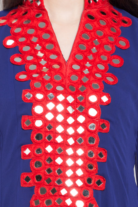 Faux Georgette Flared Kurta Top in Dark Blue - Design