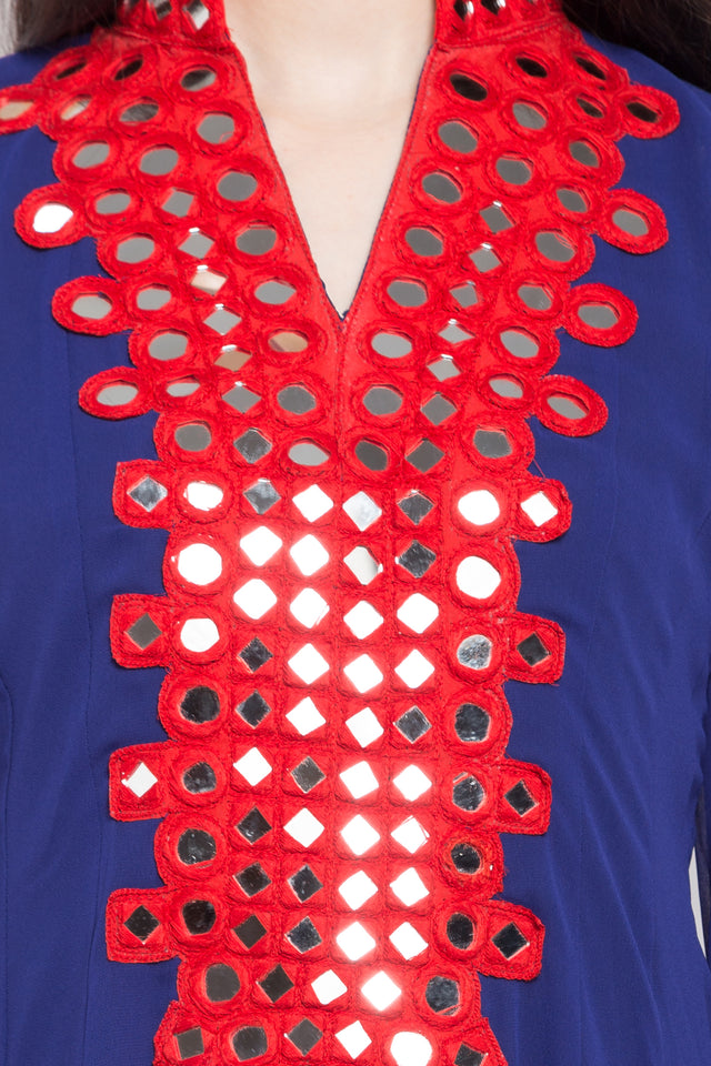 Faux Georgette Flared Kurta Top in Dark Blue - Design