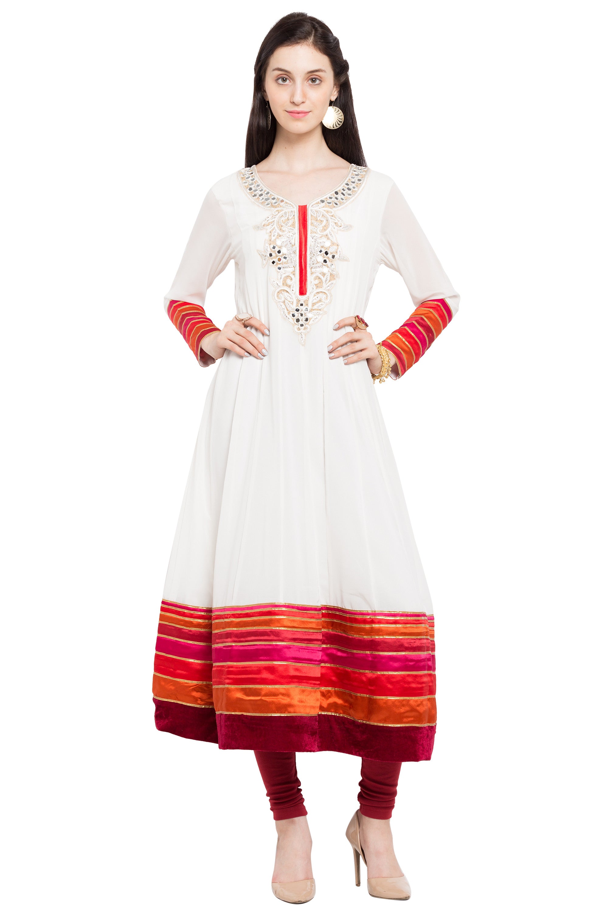 Faux Georgette Anarkali Kurti Top In White