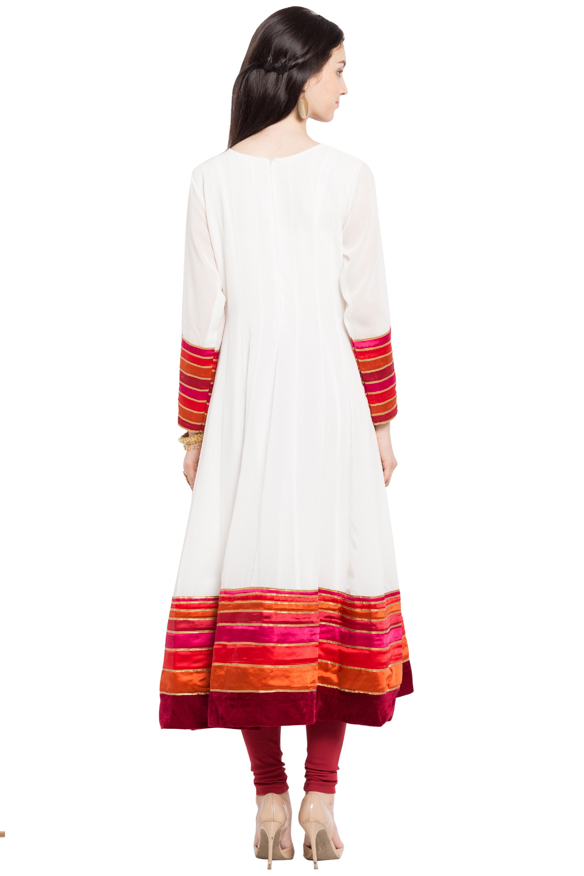 Faux Georgette Anarkali Kurti Top In White