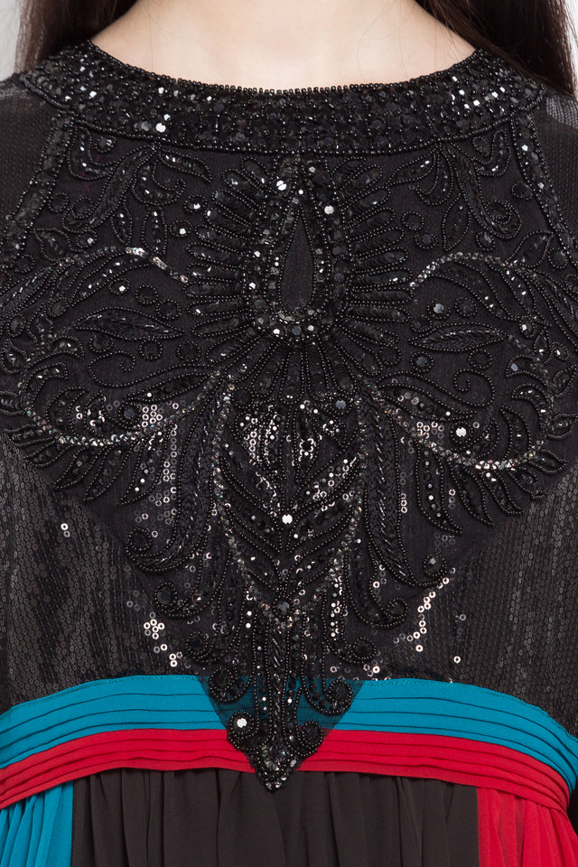 Faux Georgette Flared Kurti Top In Black