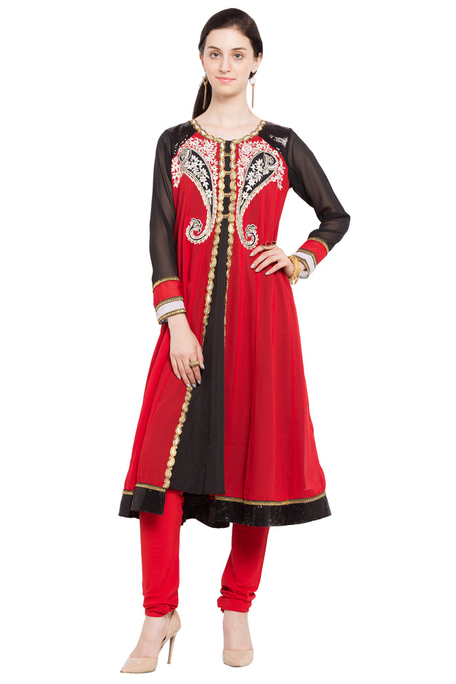 Faux Georgette Anarkali Kurti Top In Red