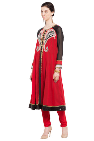 Faux Georgette Anarkali Kurti Top In Red