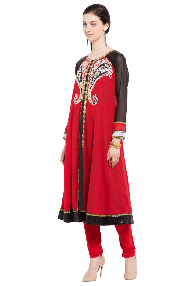 Faux Georgette Anarkali Kurti Top In Red