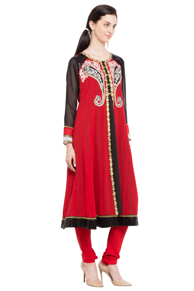 Faux Georgette Anarkali Kurti Top In Red