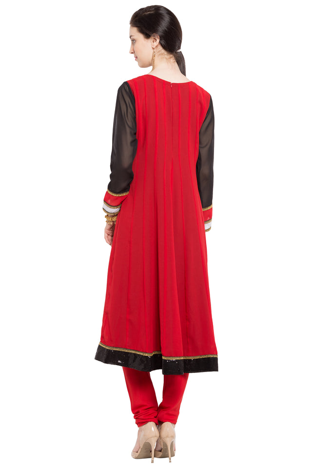 Faux Georgette Anarkali Kurti Top In Red