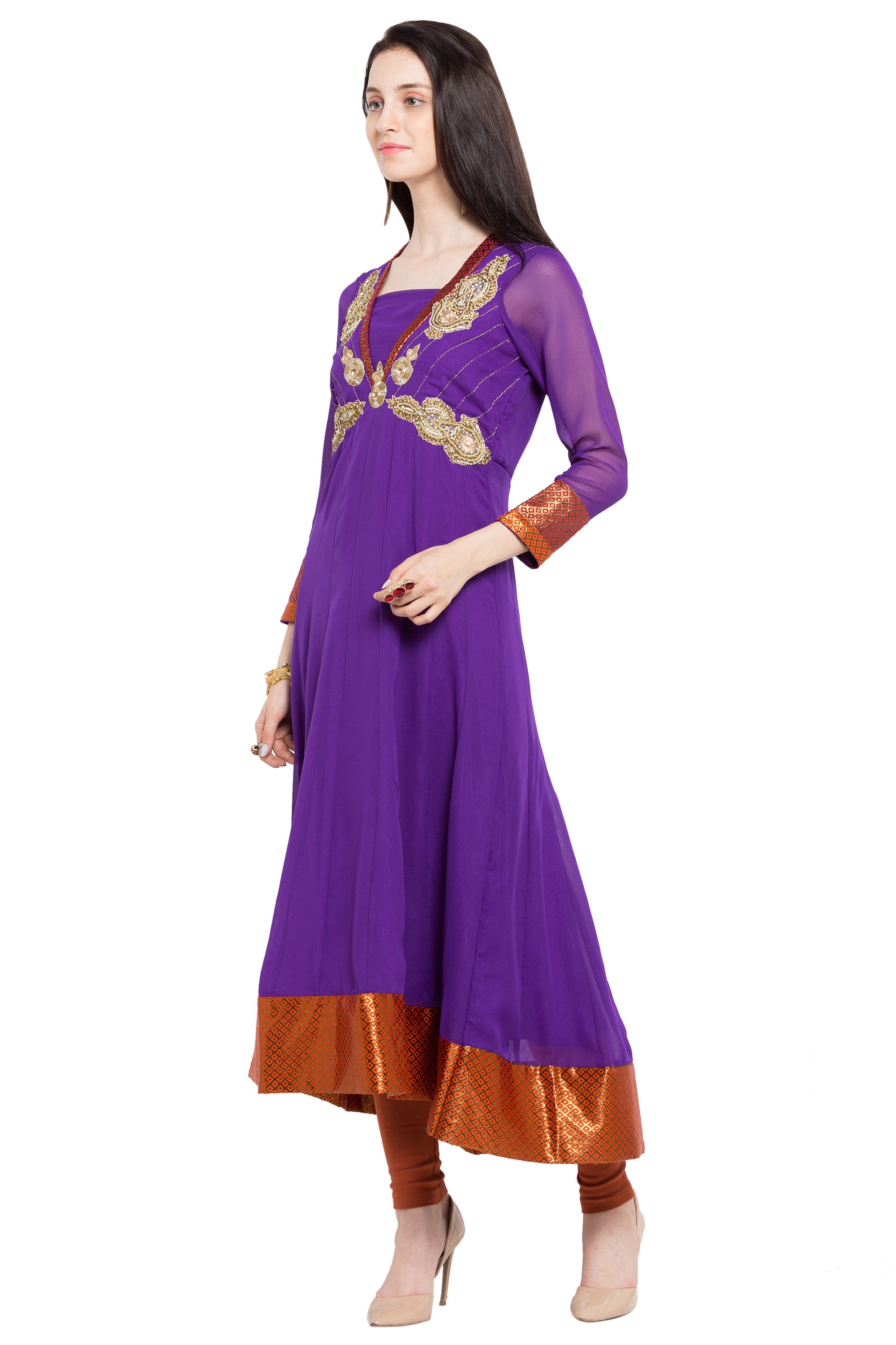 Faux Georgette Anarkali Kurta Top in Purple - Right Side