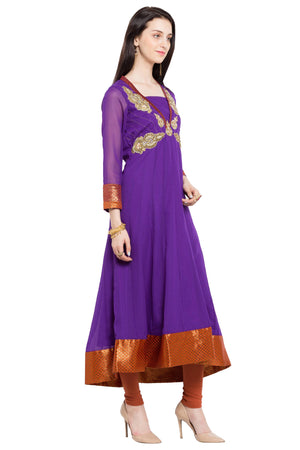 Faux Georgette Anarkali Kurta Top in Purple - Left Side