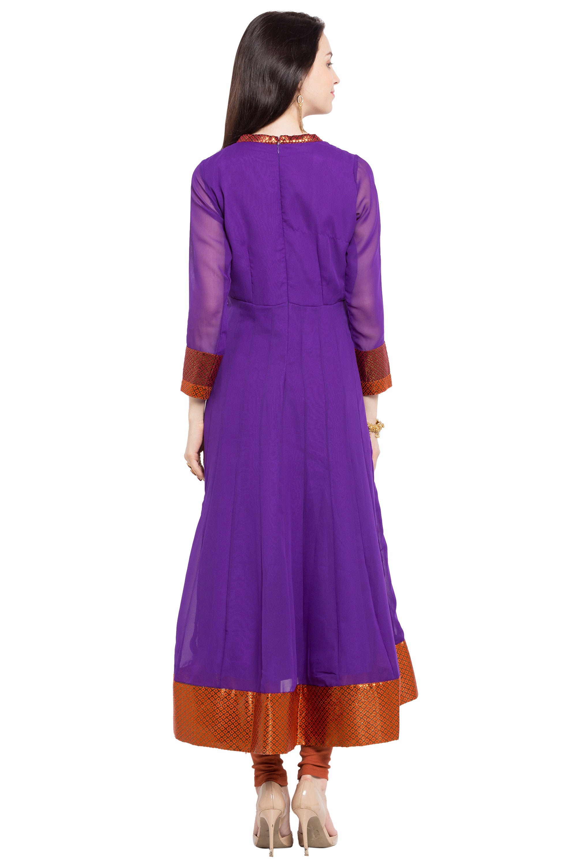 Faux Georgette Anarkali Kurta Top in Purple - Back