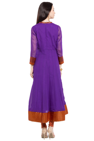 Faux Georgette Anarkali Kurta Top in Purple - Back