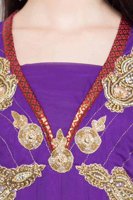 Faux Georgette Anarkali Kurta Top in Purple - Zoom