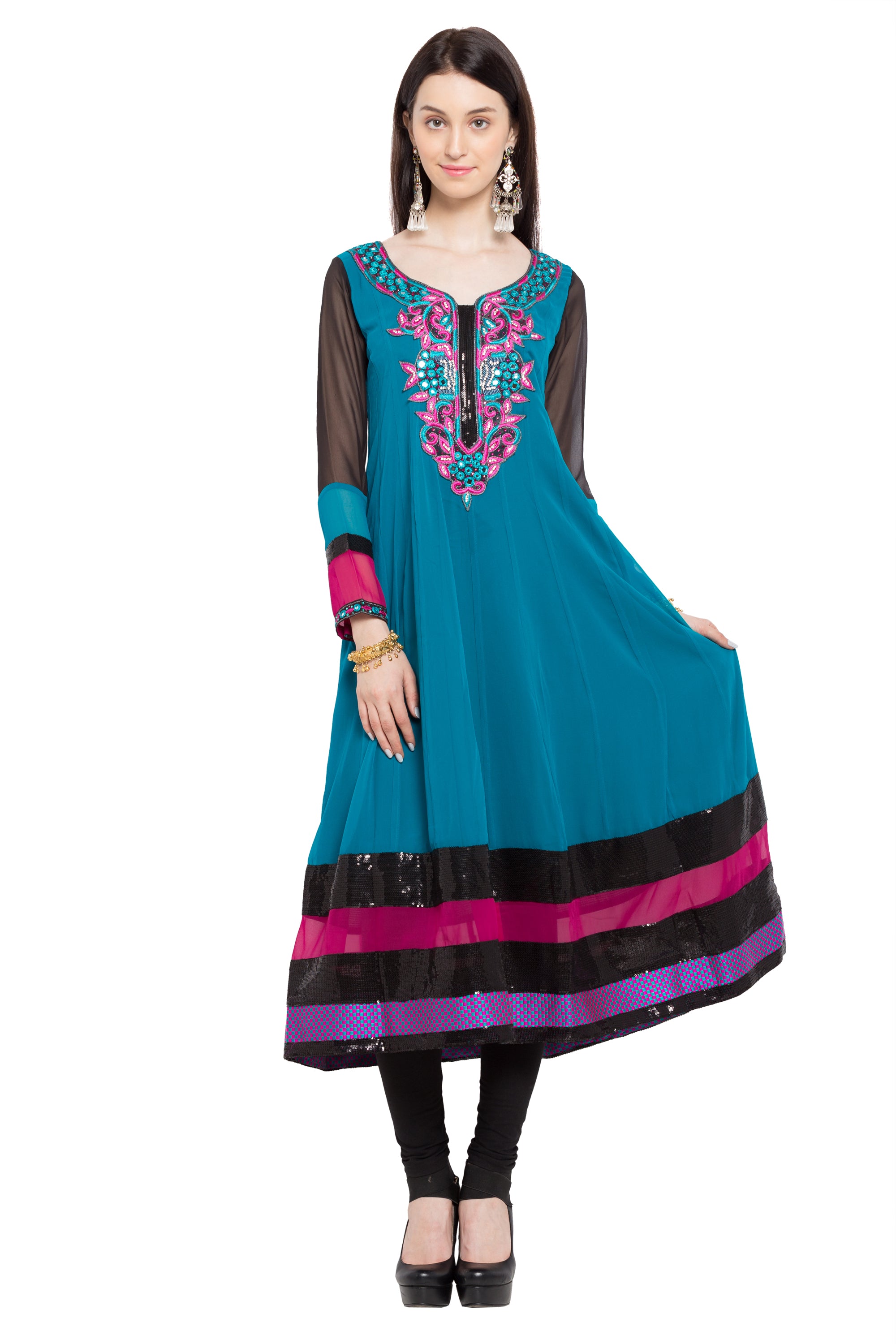 Faux Georgette Anarkali Kurti Top In Blue