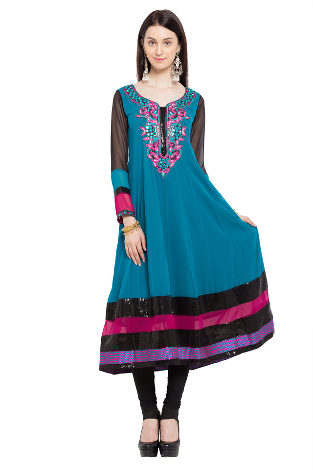 Faux Georgette Anarkali Kurti Top In Blue