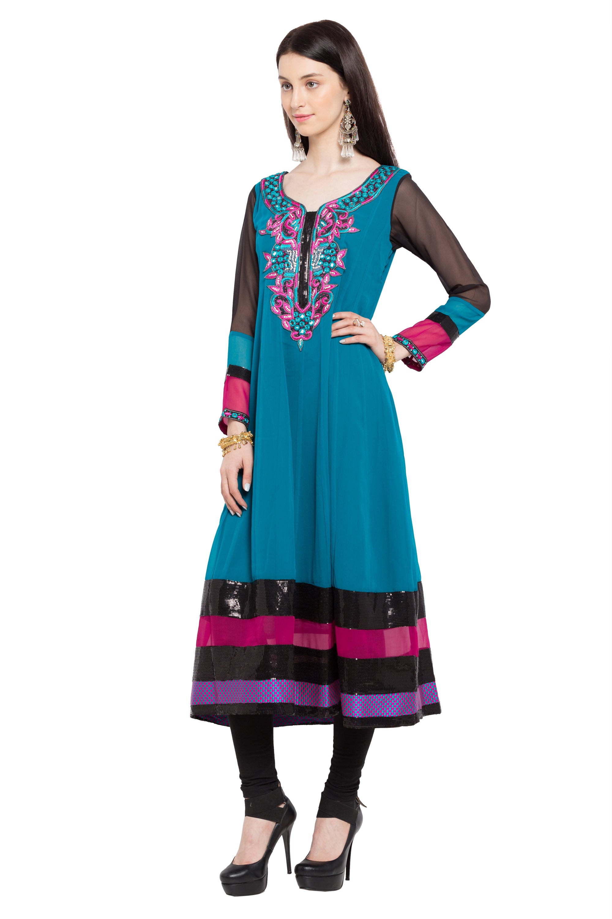 Faux Georgette Anarkali Kurti Top In Blue