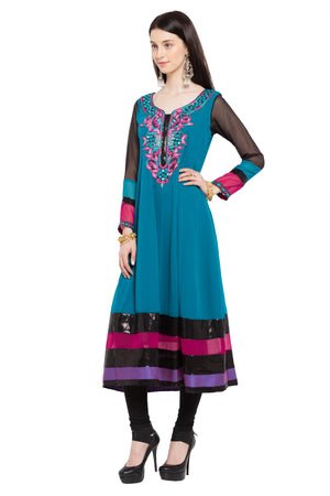 Faux Georgette Anarkali Kurti Top In Blue