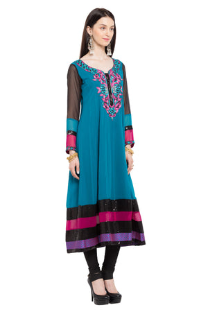 Faux Georgette Anarkali Kurti Top In Blue