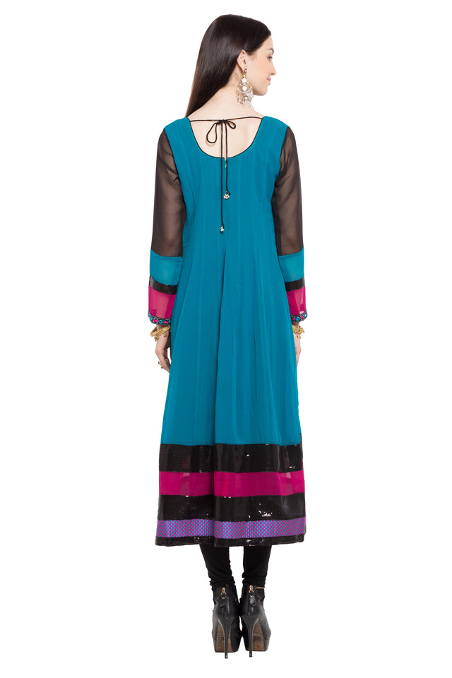 Faux Georgette Anarkali Kurti Top In Blue
