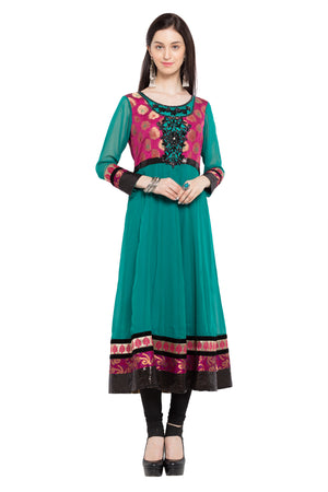 Faux Georgette Anarkali Kurti Top In Green