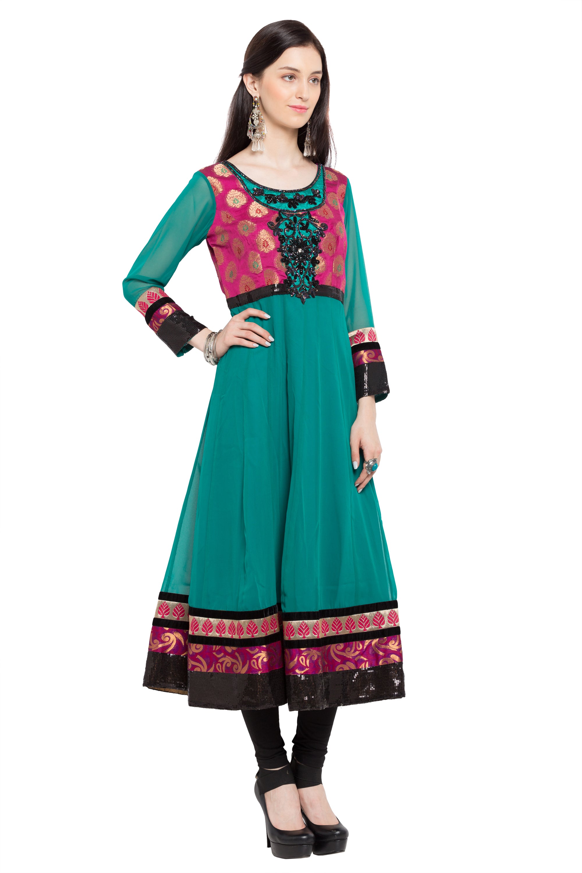 Faux Georgette Anarkali Kurti Top In Green