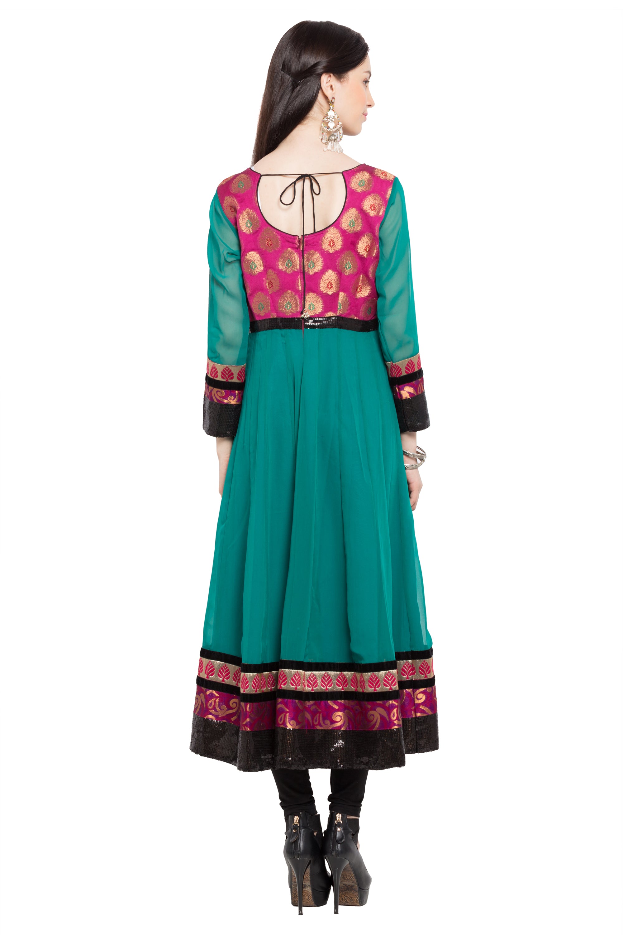 Faux Georgette Anarkali Kurti Top In Green