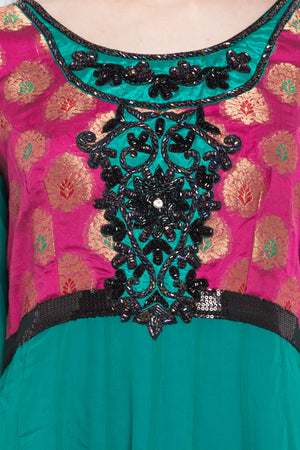 Faux Georgette Anarkali Kurti Top In Green