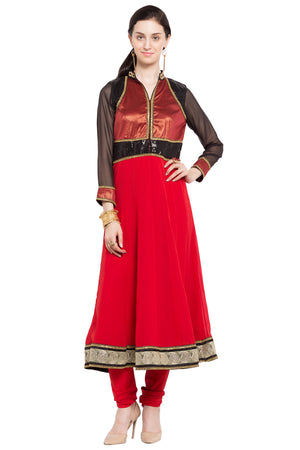 Faux Georgette Anarkali Kurti Top In Red