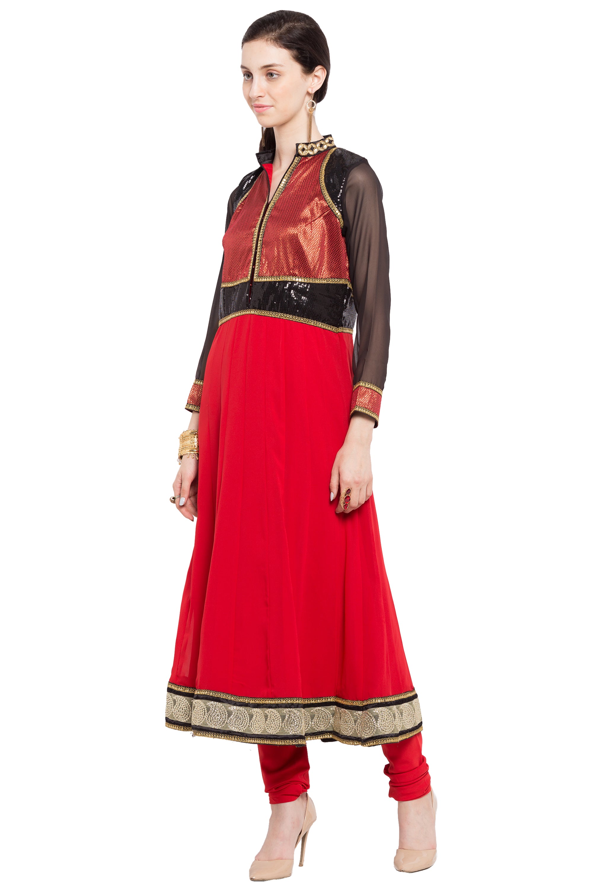 Faux Georgette Anarkali Kurti Top In Red