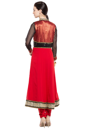 Faux Georgette Anarkali Kurti Top In Red