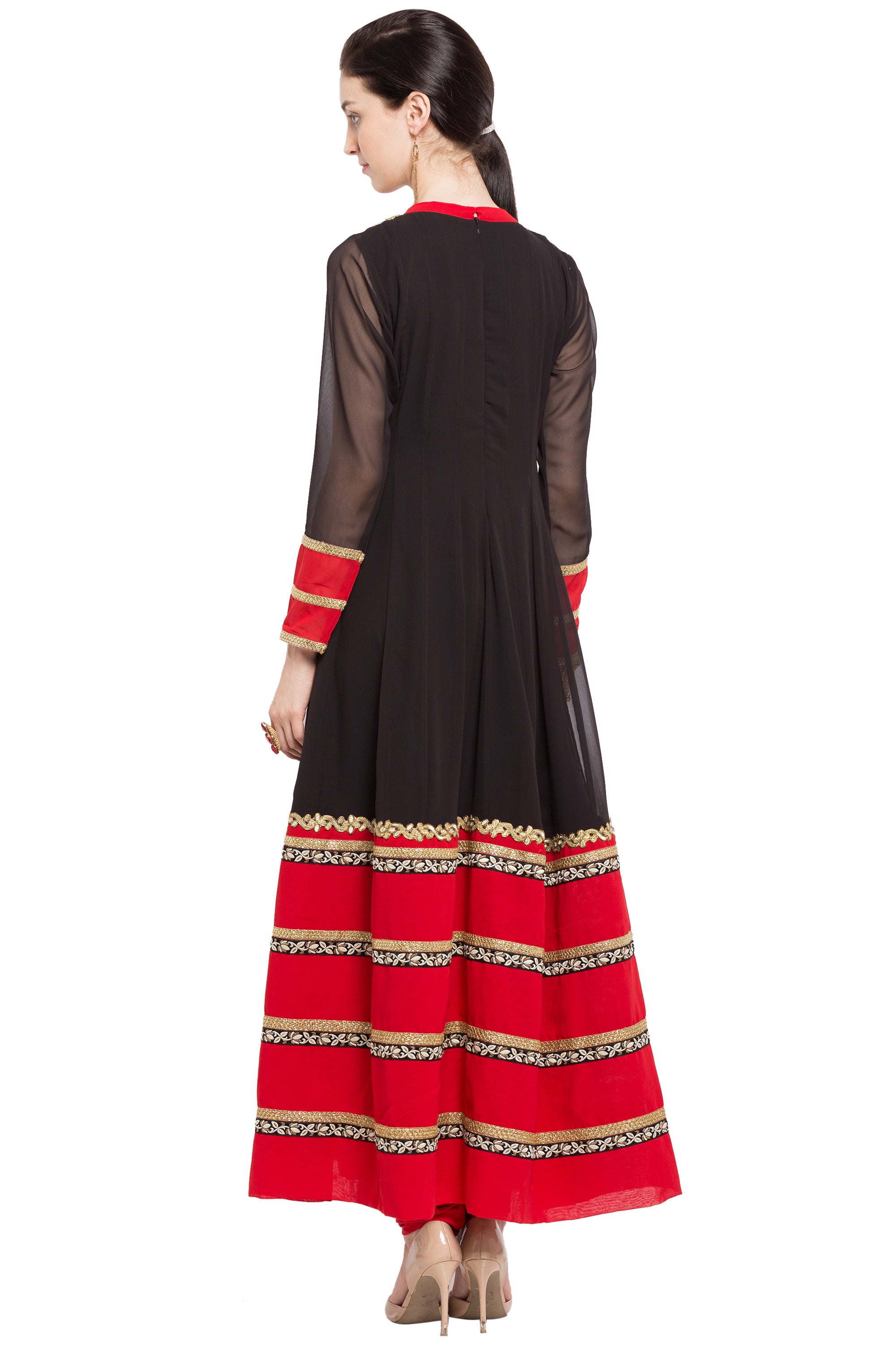 Faux Georgette Flared Kurti Top In Black
