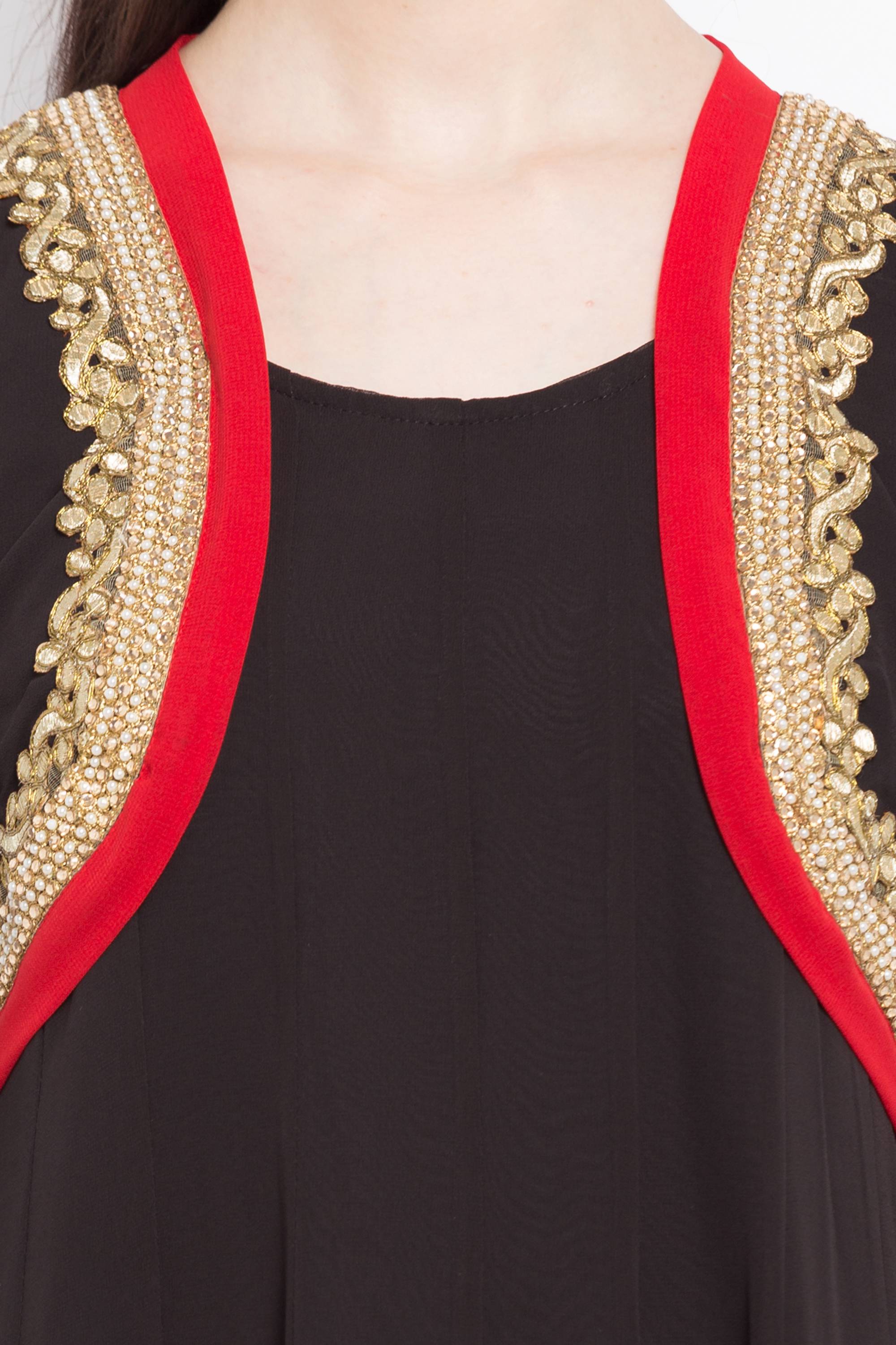 Faux Georgette Flared Kurti Top In Black