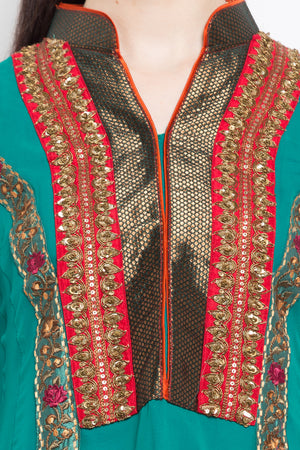 Faux Georgette Flared Kurta Top in Blue - Zoom