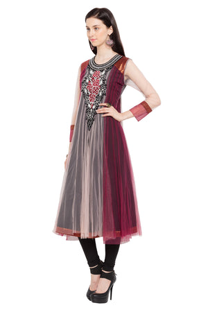 Buy Pink Anarkali Kurta in Net for Women's at KarmaPlace