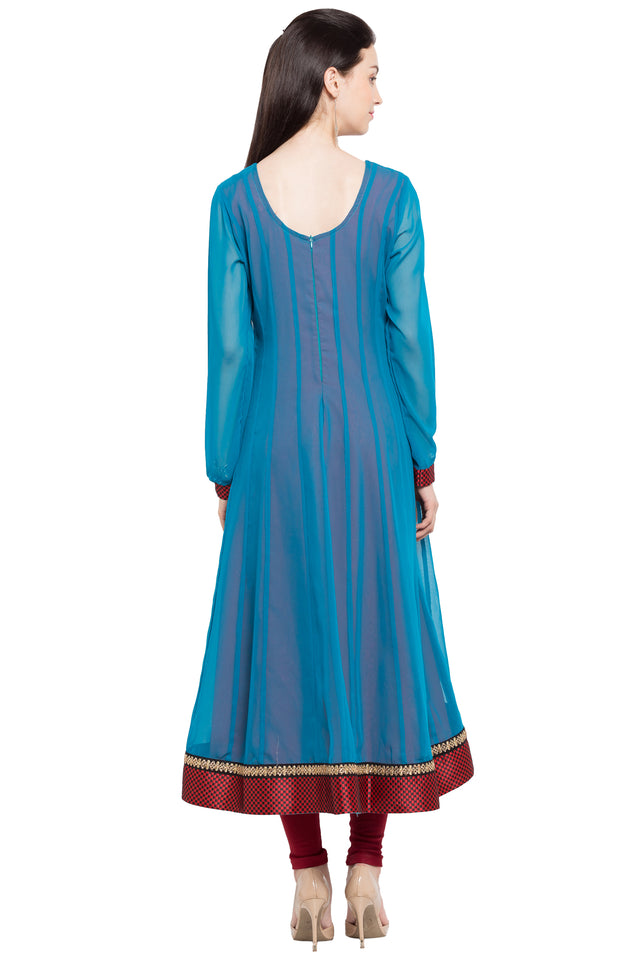 Faux Georgette High-Low Kurti Top In Blue