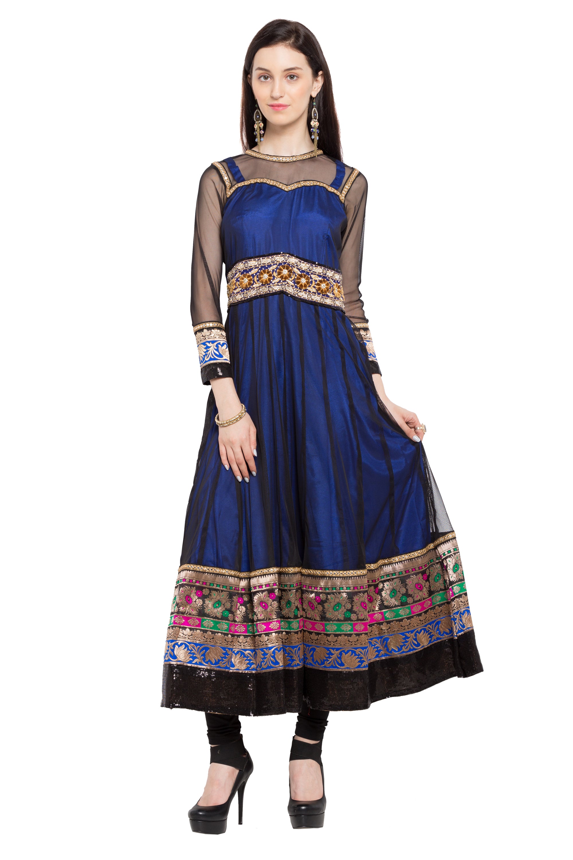 Net Anarkali Kurti Top In Navy Blue